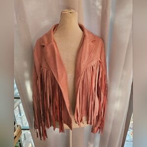 Chartou  Women's Fringe Jacket in Pink Medium